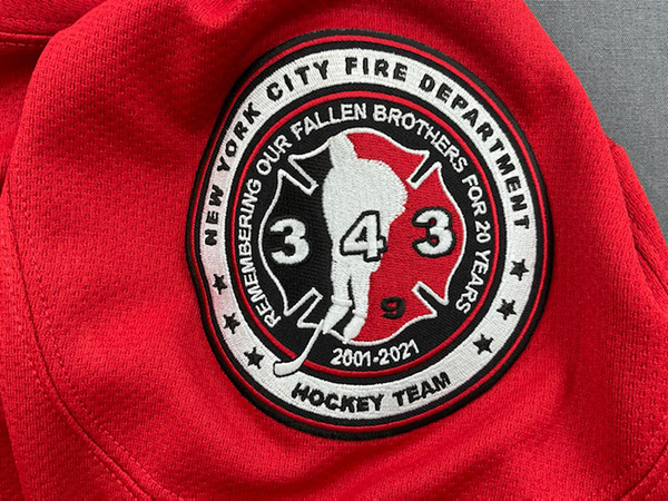 20th Anniversary of 9/11 Commemorative FDNY Hockey Team - Red Replica Hockey Jersey #20 On Back - Adult Sizes