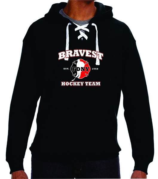 FDNY Hockey Team Logo Hooded Lace Style Sweatshirt - Black
